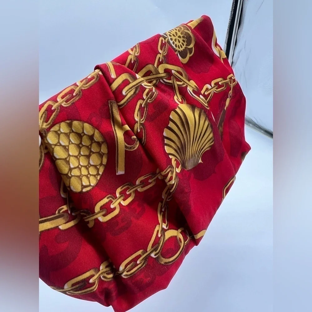 Estée Lauder red and gold cloth pleaded cosmetic bag NEW